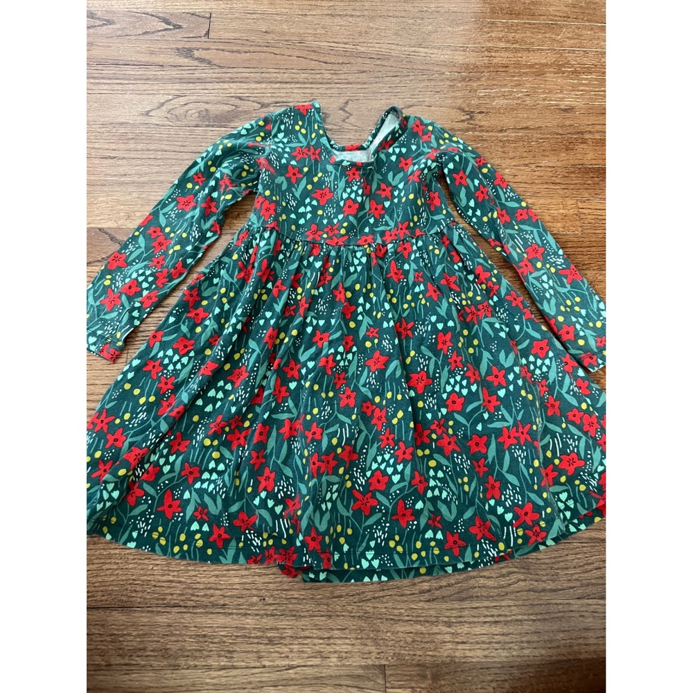 Hanna Andersson Dress Kids 6-7 Green Excellent Floral Long Sleeve Pockets - Picture 4 of 4
